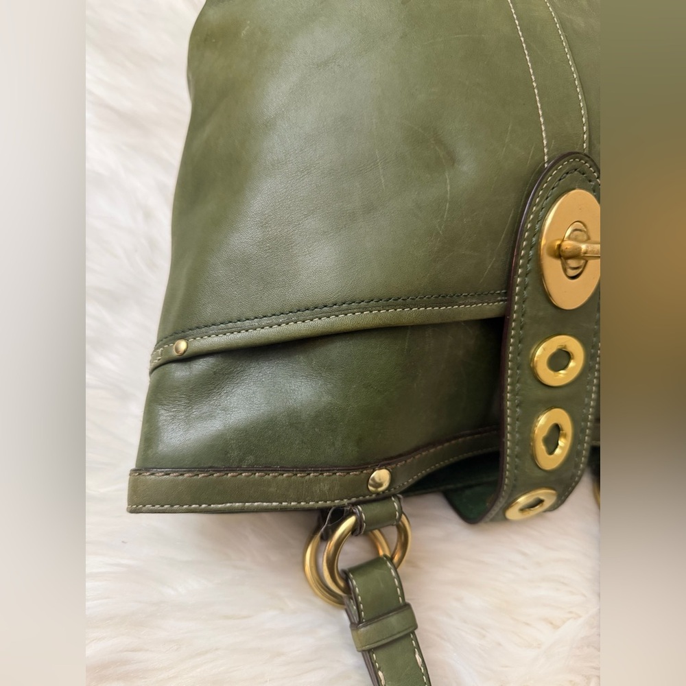 Coach Lily Legacy Turnlock Green Leather Tote Handbag - Picture 8 of 14